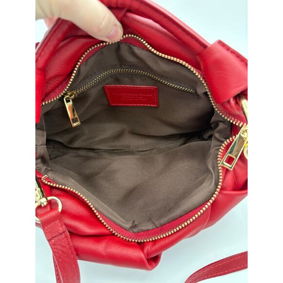 Valentina Fiore Red Italian Leather Handbag  Crossbody Adjustable Purse - Picture 3 of 10